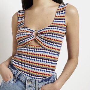 RIVER‎ ISLAND BLUE STRIPE CUT OUT TOP 6 NWT